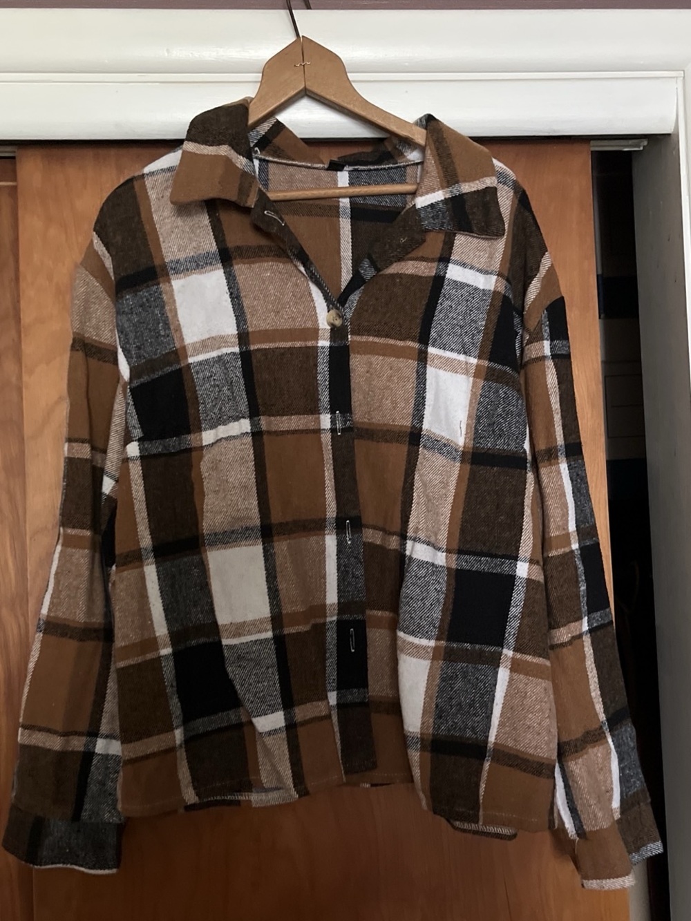 Plaid Button Down Sweater in Brown & Black
